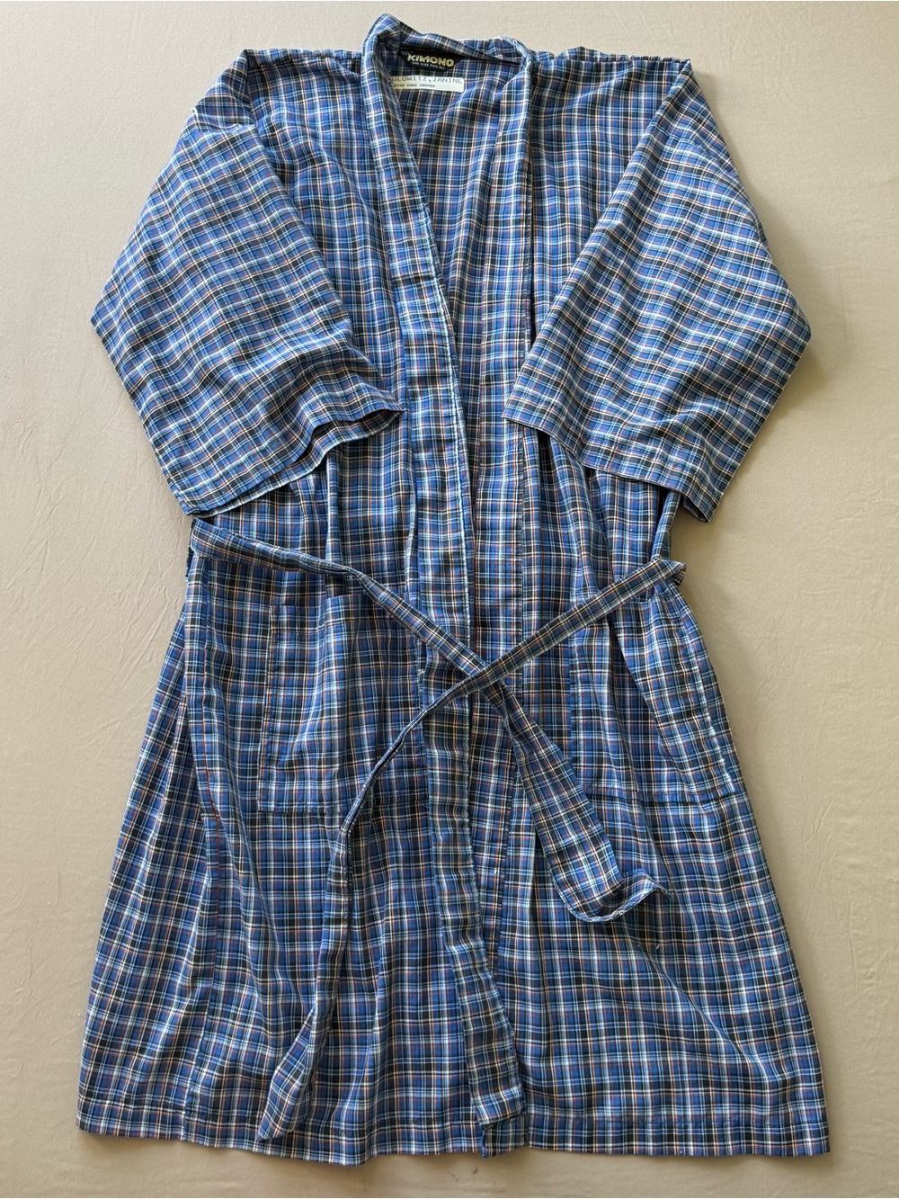 Vintage Plaid Woven Kimono Robe
